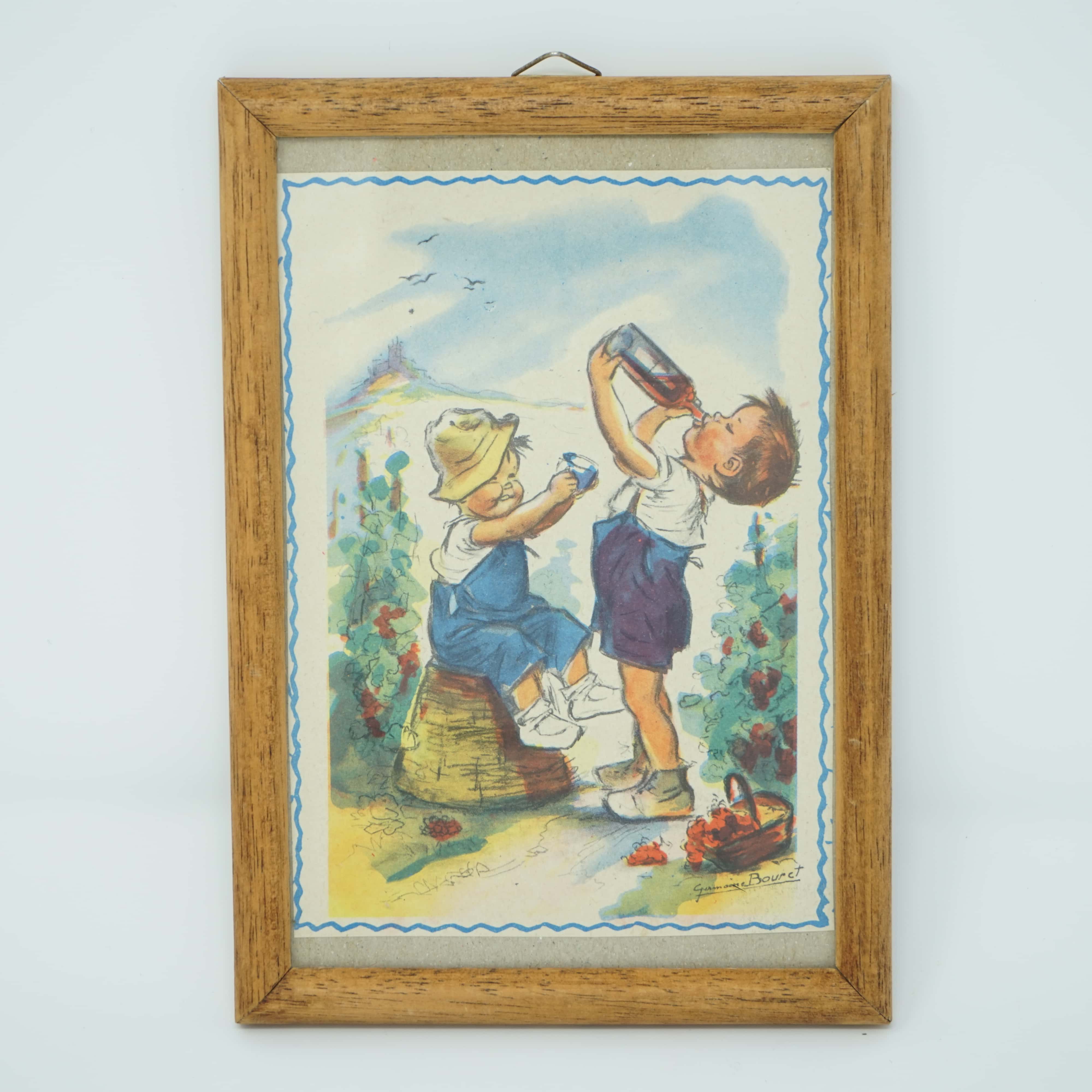 Gravure Ancienne Germaine Bourret - Enfant Et Chien, Crêpe, œuvre Vintage